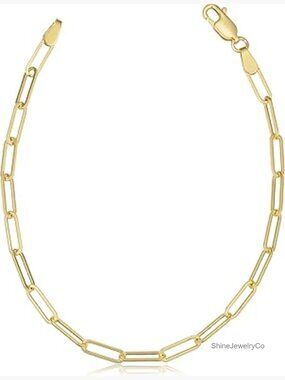 14K Gold Paperclip Link Chain Bracelet 3.2mm